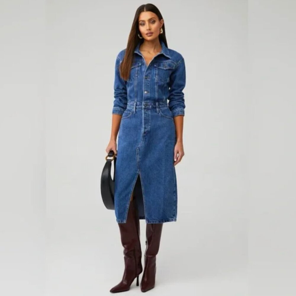 Favorite Daughter The City Denim Long Sleeve Midi Dress in Los Angeles 31‎